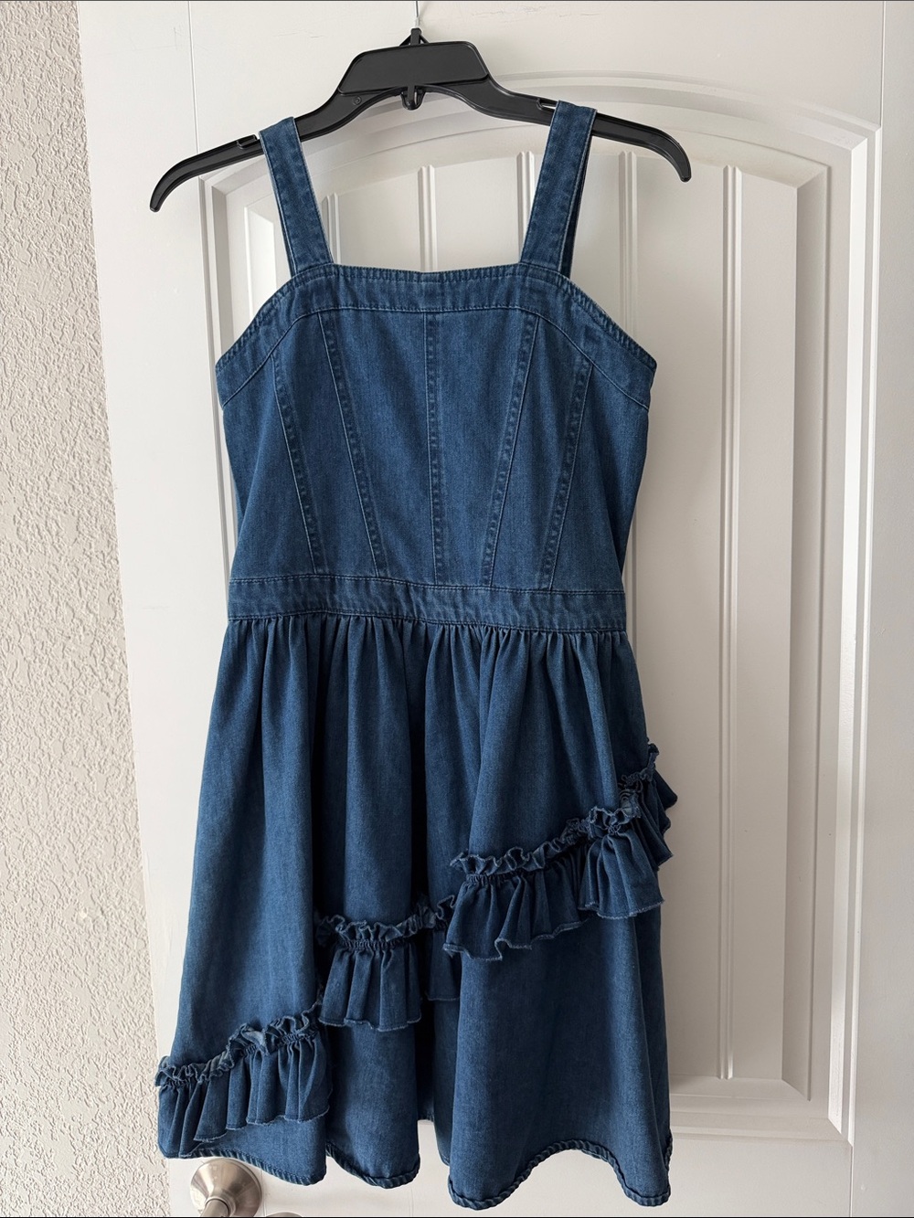 Habitual Girls' Denim Ruffle Skirt Dress - Dark Blue